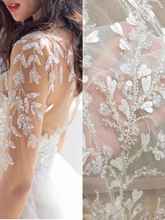 3D beaded laser cut flower embroidery lace fabric by yard for haute couture, prom dress bridal gown dress 140cm wide 2024 - buy cheap