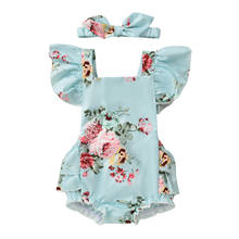 Citgeett Summer Newborn Baby Girls Flower Print Outfits Ruffled Fly Sleeve Square Collar Bowknot Bodysuit+ Headband Clothes 2024 - buy cheap