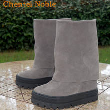 Chentel sapatos casuais de camurça real, calçados femininos para outono e inverno, cor cinza 2024 - compre barato