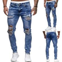 Mens Ripped Jeans for men Casual Black Blue Skinny slim Fit Denim Pants Biker Hip Hop Jeans with sexy Holel Denim Pants NEW 2024 - buy cheap