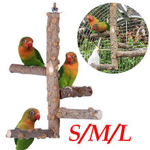 Pet Parrot Raw Wood Fork Tree Branch Stand Rack Toy Parrot Perches For Bird Cage 2024 - купить недорого