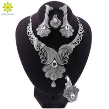 Высококачественное ожерелье с африканскими кристаллами, серьги, браслет, кольцо для женщин, комплект ювелирных изделий из Дубая, Нигерия, свадебные украшения для невесты 2024 - купить недорого