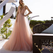 Blush Pink Bridal Dresses Sexy V Neck A-line Sleeveless Tulle Long Wedding Party Dress Elegant for Women 2024 - buy cheap