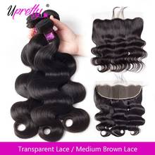 Upretty Hair-extensiones de pelo brasileñas con cierre Frontal HD transparente, cabello humano Remy, 3 tonos 2024 - compra barato