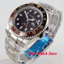 Bliger-Reloj Automático GMT 3804 para hombre, de 40mm, resistente al agua, esfera negra, pulsera de cristal de zafiro, bisel brillante, 150 2024 - compra barato