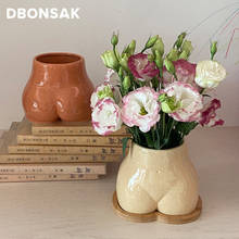 Креативная керамическая ваза в форме боди, художественная ваза с ягодицами, скульптурные украшения, поделки, абстрактная ваза для хобби, цветочный горшок, домашний декор с подносом 2024 - купить недорого