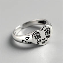 Бесплатная доставка, простое, грустное, плачущее лицо, любовь, слезы, винтажные Регулируемые кольца для женщин, рождественский подарок, тибетское серебряное кольцо на палец 2024 - купить недорого