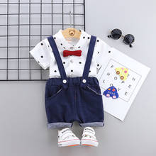 Conjunto de roupas infantis de algodão para meninos, conjuntos de verão com bolinhas, camisa + shorts e cinto 2024 - compre barato