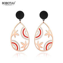 BOBOTUU Fashion Jewelry Rose Gold Color Stainless Steel Red And Black Stripes Pattern Stud Earrings For Women Kolczyki BE18467 2024 - buy cheap