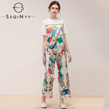 SEQINYY Women Set Summer Spring New Fashion Design Short Sleeve T Shirt + Elastic Waist Loose Pants Print Suit Casual 2024 - buy cheap