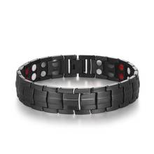 Escalus pulseira magnética masculina, bracelete preto de titânio puro 4 em 1, ímãs negativos de íons germânio para saúde, joias 2024 - compre barato
