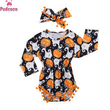 Autumn Winter Newborn Infant Clothes Baby Girls Romper Print Halloween Pumpkin Long Sleeve Jumpsuit+Headband Outfits Set 2024 - buy cheap