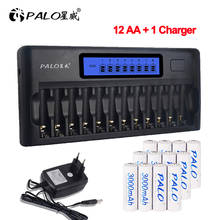 Умное зарядное устройство PALO с жк-дисплеем, 12 ячеек, 1,2 в, AA, AAA + 12 шт. перезаряжаемых батарей 1,2 в, ni-mh, 3000 мач 2024 - купить недорого