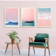 Pôster de arte de parede para decoração de casa, mar rosa, paisagem, nórdico, abacaxi azul, flamingo, cabeça, pintura em tela, sala de estar 2024 - compre barato