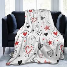 Мягкое теплое фланелевое одеяло, смешные сердца и звезды, переносное зимнее тонкое одеяло для кровати, дивана 2024 - купить недорого