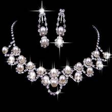 Prevent allergy Chic Shiny Rhinestone Faux Pearl Necklace Earrings Set Party Wedding Bride Party joyas de plata Christmas gifts 2024 - buy cheap