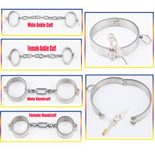 SM Stainless Steel Sex Lockable Slave Neck Collar Handcuffs Ankle Cuffs Bondage Shackles Leg Irons Restraints SexToys For Couple 2024 - buy cheap