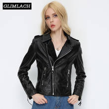 Women Black Lambskin Genuine Leather Jackets Autumn Slim Short Motorcycle Biker Coats Ladies Real Leather Outwear Chaqueta Mujer 2024 - buy cheap