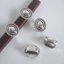 Miçangas espaçadoras tibetanas prateadas com deslizador de alliquiz para 10x6mm cordão de couro e alça bracelete joias acessórios descobertas, 20 peças 2024 - compre barato