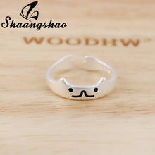Shuangshuo anel de dedo de gatinho, anel charmoso de prata esterlina 925 com minimalista para abertura de gatinho, joia estilosa para mulheres presente 2024 - compre barato