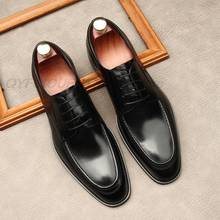 Туфли-оксфорды мужские классические, модные ботинки-Броги из натуральной воловьей кожи, повседневная обувь для вечевечерние, черные 2024 - купить недорого