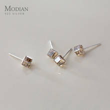 Modian Romantic Champagne Square Crystal Stud Earrings for Women Elegant Earing Sterling Silver 925 Luxury Fine Jewelry Gifts 2024 - buy cheap