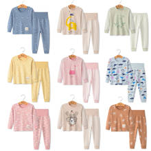 Зимние пижамы для мальчиков и девочек, одежда для сна, пижамы, Детская Хлопковая одежда для сна с мультяшным рисунком, пижама, одежда для маленьких девочек, топ + штаны, костюмы для сна из 2 предметов 2024 - купить недорого