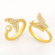 FLOLA-anillos de mariposa dorados para mujer, accesorio de cristal ajustable, cola de sirena, anillo de dedo abierto, cola de ballena, regalo de joyería Simple, dgj75 2024 - compra barato