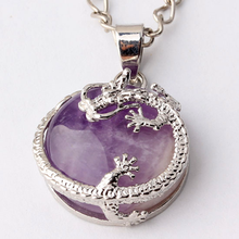 Trendy-beads Vintage Style Silver Plated Natural Purple Amethysts Stone Inlay Chinese Dragon Pendant Charm Jewelry 2024 - buy cheap