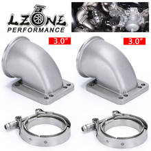 Lzone-1 par 3.0 "vband 90 graus fundido turbo cotovelo adaptador flange 304 aço inoxidável + braçadeira e flange para t3 t4 turbocompressor 2024 - compre barato