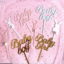 Decoração para bolo de bebês, meninos e meninas, bandeiras, cobertura para cupcake, festa de casamento, chá de bebê, rosa, azul, ouro 2024 - compre barato