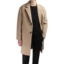 Длинная шерстяная мужская одежда среднего бренда, куртка с отложным воротником, утепленное черное мужское пальто, пальто Camel, мужские пальто WUJ1121 2024 - купить недорого