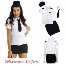 Women's Carnivals Cosplay Costume Police Officer Uniform Suit Turn-down Collar Shirt with Mini Skirt Hat and Tie for Role Paly 2024 - buy cheap
