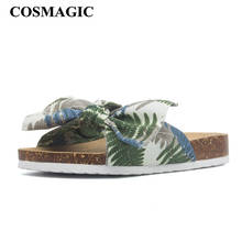 COSMAGIC 2020 New Fashion Summer Bowknot Cork Slipper  Women Casual Beach Holiday Outside Print  Slides Shoe 2024 - buy cheap