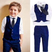 Conjunto de ropa de caballero para niño pequeño, chaleco con corbata de mariposa, camiseta, pantalones, traje, ropa Formal de moda 2024 - compra barato