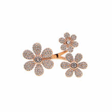 Rose gold Flower Ring Paved clear cz 3 daisy Flowers Open adjusted Full finger fashion jewelry ring for women 2024 - buy cheap