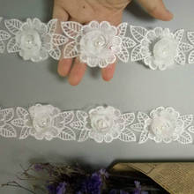 2 Yard Soluble White Rose Flower Pearl Chiffon Embroidered Lace Trim Ribbon Fabric Handmade Vintage Wedding Dress Sewing Craft 2024 - buy cheap