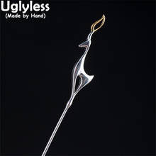 Uglyless Elegant Deer Long Pins for Men Business Suits Brooches Shinning Glossy 925 Silver Elk Animals Brooch for Women Jewelry 2024 - buy cheap