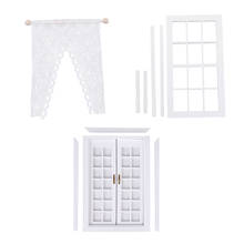 White Wooden 1/12 Scale Dollhouse Miniature Exterior Doors & 12 Panels Window w/ Curtain Kits 2024 - buy cheap