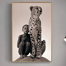 Child With Cheetah Canvas Paintings Wall Art Posters And Prints Nature Animals Wall Canvas Pictures For Living Room Cuadros 2024 - buy cheap