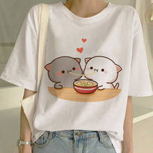 Camiseta feminina com estampa gráfica de gato kawaii, t-shirt para mulheres, estilo harajuku, estética, branca, camiseta de anime, nova moda verão 2021, y2k 2024 - compre barato