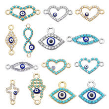 Julie Wang 12PCS Enamel Blue Evil Eye Charms With Rhinestone Pendant Bracelet Alloy Jewelry Making Accessory 2024 - buy cheap