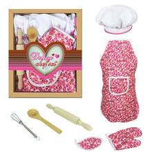 Juego de cocina para niños y niñas, conjunto de 7 piezas para cocinar y hornear, ropa de repostería, delantal, juguete 2024 - compra barato