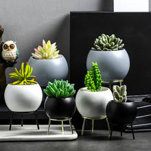 Vasos de plantas suculentas, vasos de cerâmica para flores, vaso de arte com suporte de ferro, acessórios de decoração para casa, jardim de fadas 2024 - compre barato