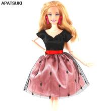 Черно-красное модное платье для куклы Барби Одежда для куклы Барби с V-образным вырезом Топ платья Одежда для кукол Барби наряды Аксессуары 1/6 игрушки 2024 - купить недорого