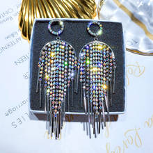 USTAR Full Rhineston Long Tassel Drop Earrings for Women Hyperbole Crystal Dangle Earrings Wedding Party Jewelry Gifts 2024 - buy cheap