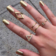 2019 Новое модное популярное женское кольцо 5 шт набор кольцо стрела треугольник кольцо с камнем наборы женские обручальные кольца подарок 2024 - купить недорого