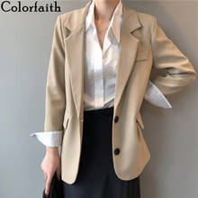 Colorfaith-Chaqueta Vintage a rayas para mujer, chaquetas con bolsillos y botones de gran tamaño, Tops salvajes de oficina JK2925, otoño e invierno, novedad de 2021 2024 - compra barato