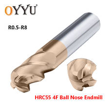 OYYU-Fresa de punta de bola de acero de tungsteno, cortador de fresado de aleación de cabeza redonda HRC55, CNC, corte R0.5 R10, molino alargado 2024 - compra barato