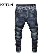 Jeans Men Slim Fit Dark Blue Elastic Spring and Autumn Mens Jeans Brand Casual Pants Denim Clothes Essentials Men's Trousers 2024 - buy cheap